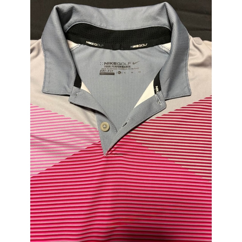 Nike Golf Tour Performance Dri-FIT Polo Men's XL Blue Pink Striped Golf Shirt - Picture 2 of 8